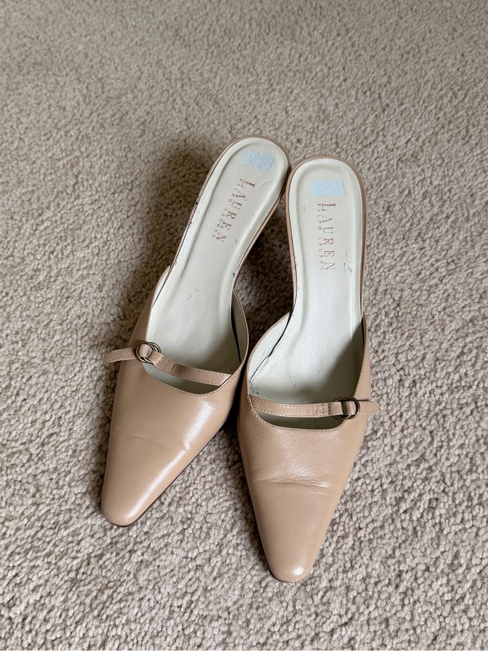 Vintage Lauren Ralph Lauren Nude Leather Pointed-Toe Mules